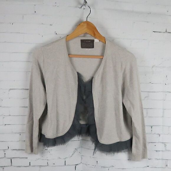 GUINEVERE GREY LAMBSWOOL ANGORA CROPPED OPEN CARDIGAN SWEATER SIZE LARGE - Picture 1 of 7
